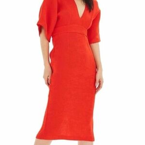 Topshop Red Asymmetrical Dolman Sleeve Sheath Dress